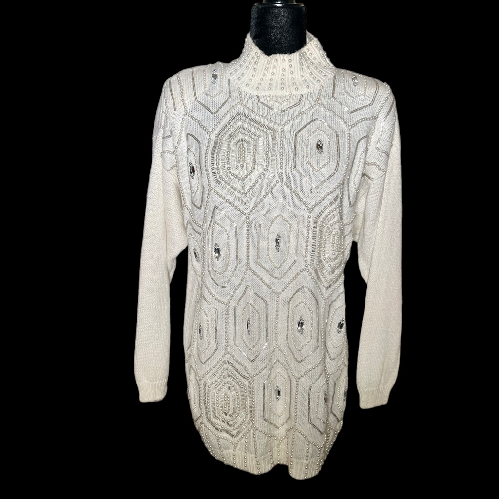 Victoria Jones - 90's Heavily Pearl/Beaded Sweater - Size L